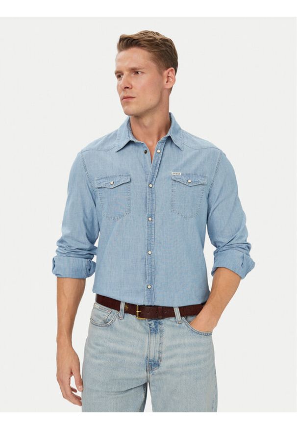 Guess Koszula 183286 Niebieski Classic Fit. Kolor: niebieski. Materiał: bawełna