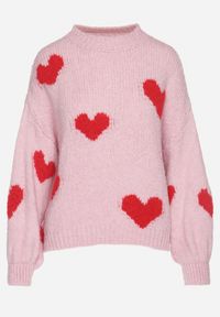 Born2be - Różowy Sweter z Wełną Wiskozą i Motywem Serc Lisaviena. Okazja: na co dzień. Kolor: różowy. Materiał: wełna, wiskoza. Sezon: jesień. Styl: casual #4