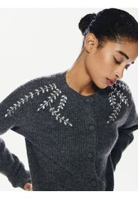 Reserved - Kardigan z aplikacjami - ciemnoszary. Kolor: szary. Materiał: wełna, dzianina. Wzór: aplikacja #1