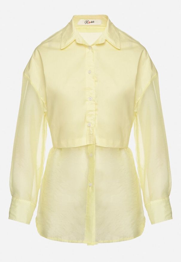 Born2be - Żółta Koszula z Transparentnymi Rękawami Silomea. Okazja: na co dzień. Kolor: żółty. Materiał: jeans. Wzór: aplikacja. Styl: casual