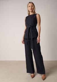 Born2be - Granatowy Komplet Garniturowy Kamizelka z Paskiem i Szerokie Spodnie Zina. Kolor: niebieski #2