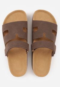 Renee - Brązowe Klapki na Grubej Podeszwie z Imitacją Korka Zapinane na Rzep Nadareida. Okazja: na co dzień. Kolor: brązowy. Sezon: lato. Obcas: na platformie. Styl: boho, wakacyjny, casual #7