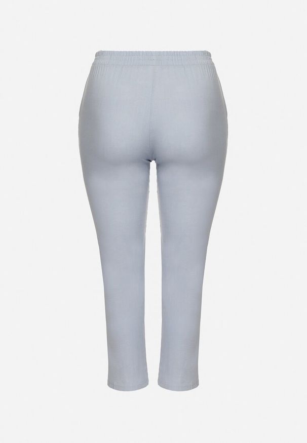 Born2be - Niebieskie Spodnie z Lnem i Elastyczną Gumką w Pasie Nativena. Okazja: na co dzień. Kolekcja: plus size. Kolor: niebieski. Materiał: len. Styl: casual