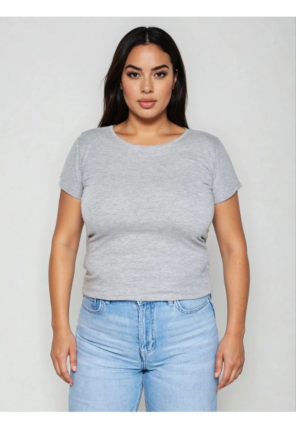 Big-Star - Koszulka damska gładka szara Classic 991. Kolor: szary. Materiał: materiał. Wzór: gładki
