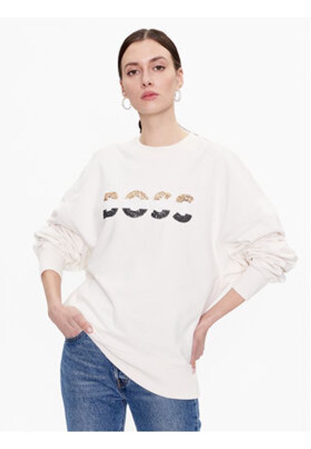 BOSS - Boss Bluza 50485251 Beżowy Oversize. Kolor: beżowy. Materiał: bawełna
