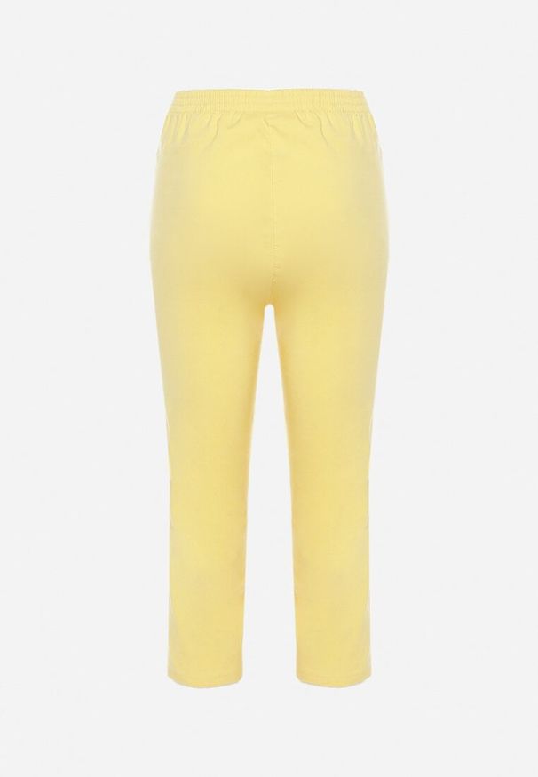 Born2be - Żółte Spodnie 3/4 z Elastyczną Gumką w Pasie i Suwakami Leazira. Okazja: na co dzień. Kolor: żółty. Styl: elegancki, casual