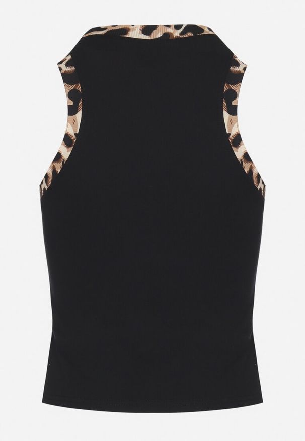 Born2be - Czarny Bawełniany Top z Serduszkiem i Panterkowym Wzorem Ninavita. Okazja: na co dzień, na spacer. Kolor: czarny. Materiał: bawełna. Styl: casual, elegancki