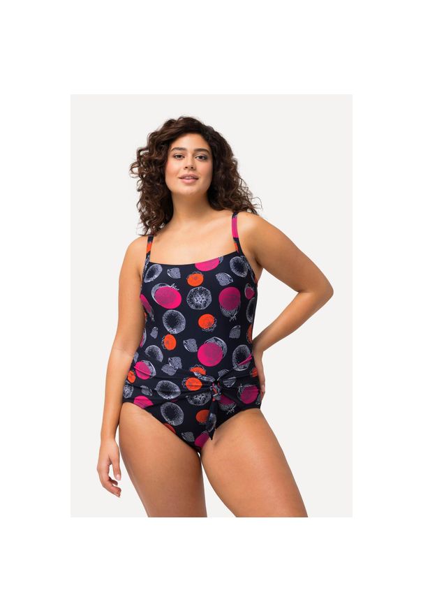 ULLA POPKEN - Damski Strój kąpielowy kropki w kształcie owocu granatu miękkie miseczki. Kolekcja: plus size. Kolor: niebieski. Materiał: poliamid. Wzór: kropki