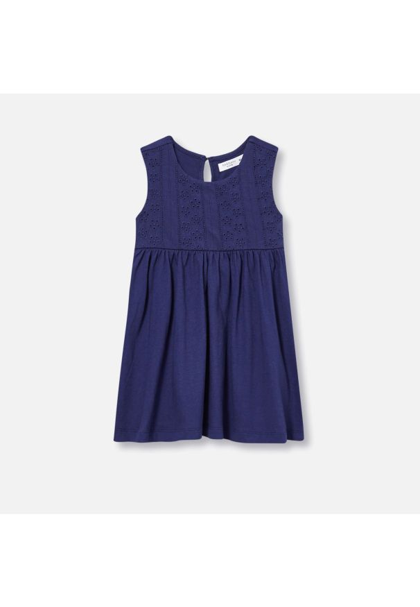 Sinsay - Sukienka z ażurową górą - Granatowy. Kolor: niebieski. Wzór: ażurowy