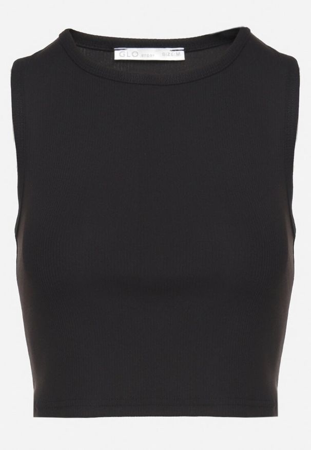 Born2be - Czarny Krótki Tank Top z Prążkowanej Tkaniny Nevallia. Okazja: na co dzień. Kolor: czarny. Materiał: tkanina, prążkowany. Długość: krótkie. Styl: klasyczny, elegancki, casual