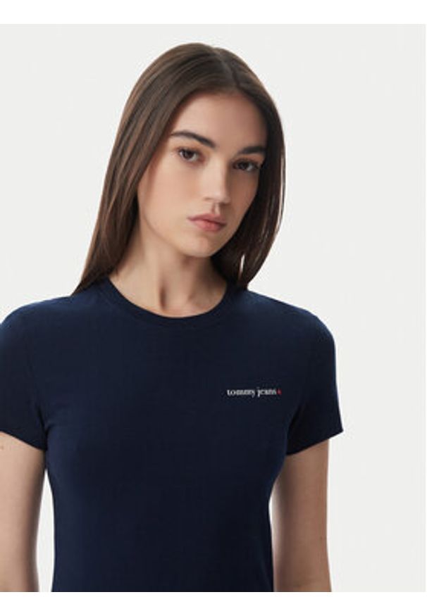 Tommy Jeans T-Shirt Ess Logo DW0DW23479 Granatowy Slim Fit. Kolor: niebieski. Materiał: bawełna