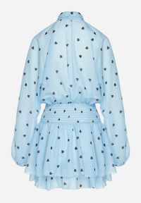 Born2be - Niebieska Rozkloszowana Sukienka z Rękawami Typu Nietoperz i Wiązaniem Miriviela. Okazja: na co dzień. Kolor: niebieski. Materiał: jeans. Typ sukienki: proste. Styl: casual, klasyczny #7