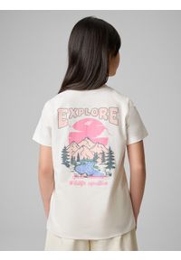 4f - 4F T-shirt regular z nadrukiem dziewczęcy - biały 158 (12-13 lat). Okazja: na uczelnię, na co dzień, na spacer. Kolor: biały. Materiał: materiał, bawełna, jeans, dzianina, skóra. Wzór: nadruk. Sezon: lato. Styl: klasyczny, casual #2