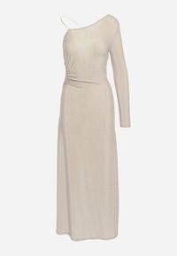 Born2be - Jasnobeżowa Sukienka Maxi o Asymetrycznym Kroju z Łańcuszkiem Verdisa. Kolor: beżowy. Wzór: aplikacja. Typ sukienki: asymetryczne. Styl: elegancki. Długość: maxi #7