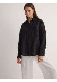Reserved - Lniana koszula - czarny. Kolor: czarny. Materiał: len #1