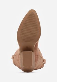 Born2be - Jasnobrązowe Gładkie Kozaki Kowbojki z Imitacji Zamszu na Stożkowym Obcasie Karelia. Nosek buta: otwarty. Kolor: brązowy. Materiał: zamsz. Wzór: gładki. Obcas: na obcasie. Wysokość obcasa: średni #7