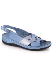 Skórzane sandały damskie płaskie niebieskie T.Sokolski L22-521. Kolor: niebieski. Materiał: skóra