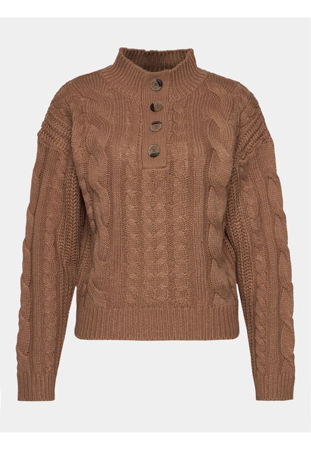 Brave Soul Sweter LK-286MOMPOX Brązowy Regular Fit. Kolor: brązowy. Materiał: wiskoza
