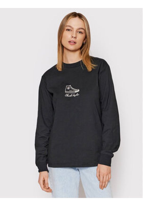 Converse Longsleeve Icon Signature 10023637-A01 Czarny Standard Fit. Kolor: czarny. Materiał: bawełna. Długość rękawa: długi rękaw