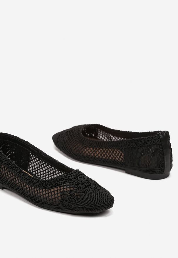 Born2be - Czarne Siateczkowe Balerinki Deovana. Okazja: na spacer, na co dzień. Kolor: czarny. Materiał: materiał, jedwab, jeans. Styl: elegancki, casual