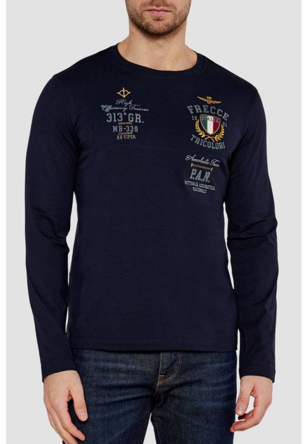 Aeronautica Militare - AERONAUTICA MILITARE Granatowy męski longsleeve, Rozmiar 3XL. Kolor: niebieski. Długość rękawa: długi rękaw