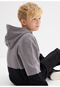 bonprix - Bluza z kapturem z czystej bawełny organicznej. Typ kołnierza: kaptur. Kolor: szary. Materiał: bawełna. Wzór: napisy, nadruk