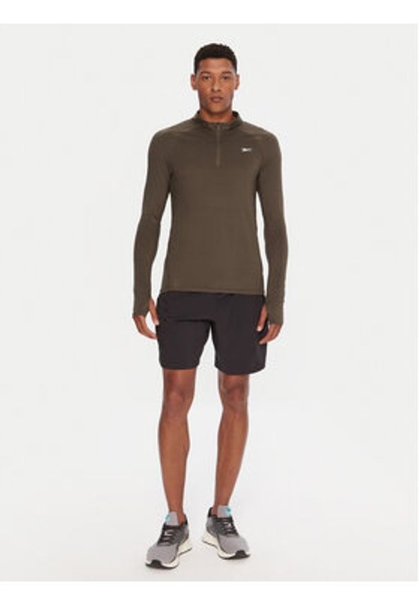 Reebok Koszulka techniczna RK25177CCM Khaki Regular Fit. Kolor: brązowy. Materiał: syntetyk