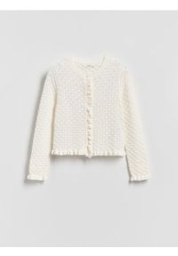 Reserved - Ażurowy kardigan z bawełny - złamana biel. Materiał: bawełna. Wzór: ażurowy #1
