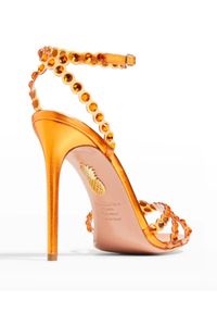 AQUAZZURA - Pomarańczowe sandały na szpilce z kryształami Tequila. Zapięcie: pasek. Kolor: pomarańczowy. Wzór: aplikacja. Obcas: na szpilce. Wysokość obcasa: średni #3