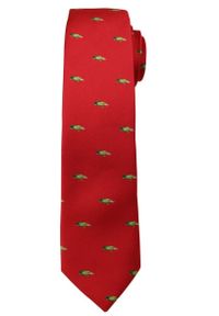 Czerwony Modny Krawat -Angelo di Monti- 6 cm, Męski, w Zielone Papugi, Motyw Zwierzęcy. Kolor: czerwony. Wzór: motyw zwierzęcy. Styl: elegancki, wizytowy