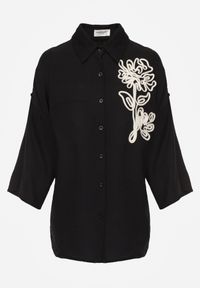 Renee - Czarna Nietoperzowa Koszula z Wiskozy z Podpinanymi Rękawami i Haftem Adreaneh. Okazja: na co dzień. Kolor: czarny. Materiał: wiskoza. Wzór: haft. Sezon: lato. Styl: boho, casual #8