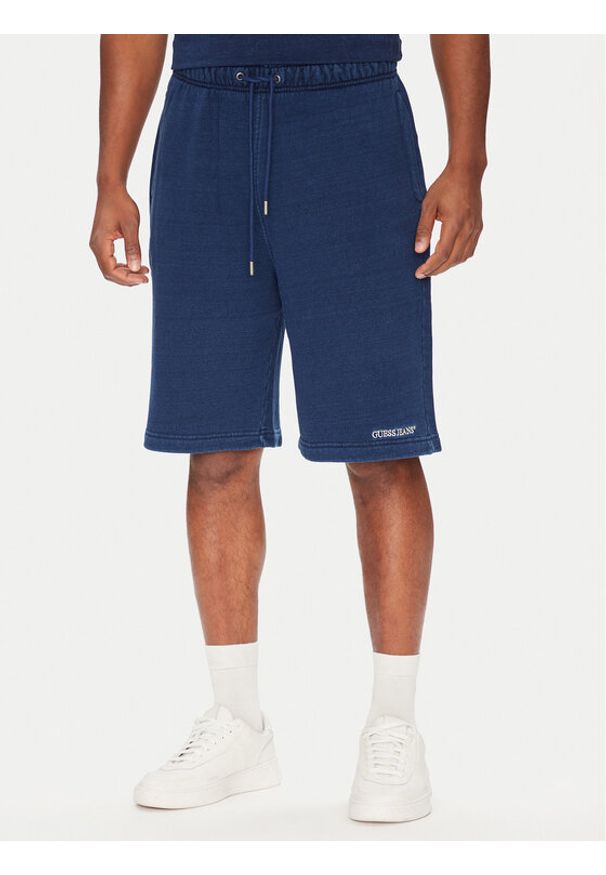 Guess Jeans Szorty sportowe M5YD49 KCXQ1 Niebieski Regular Fit. Kolor: niebieski. Materiał: bawełna. Styl: sportowy