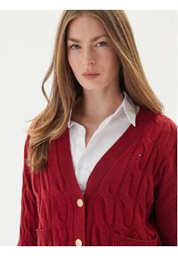 TOMMY HILFIGER - Tommy Hilfiger Kardigan WW0WW43089 Czerwony Regular Fit. Kolor: czerwony. Materiał: wełna #5