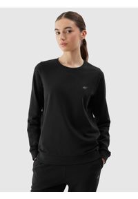 4f - 4F Bluza dresowa nierozpinana bez kaptura damska - czarna L. Okazja: na co dzień. Typ kołnierza: bez kaptura. Kolor: czarny. Materiał: dresówka. Wzór: gładki, ze splotem. Styl: sportowy, klasyczny, casual