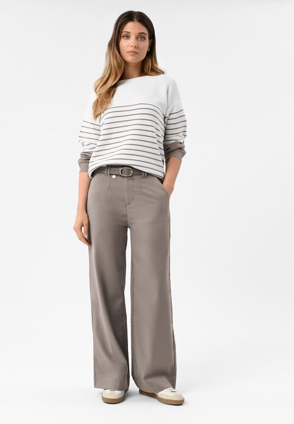 Volcano - Materiałowe spodnie z szeroką nogawką R-HUS. Okazja: do pracy. Materiał: materiał. Wzór: gładki. Styl: elegancki