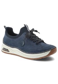 Półbuty damskie Rieker, cholewka ze skóry ekologicznej gładkiej klasyczne wsuwane lekka sportowa forma amortyzowana podeszwa, niebieskie, 44562-14. Zapięcie: bez zapięcia. Kolor: niebieski. Materiał: skóra ekologiczna. Szerokość cholewki: normalna. Wzór: gładki. Styl: klasyczny, sportowy #9