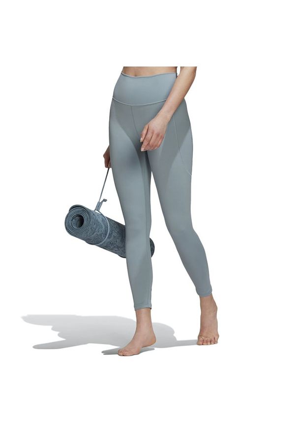 Adidas - Legginsy adidas Yoga Studio 7/8 HC6639 - szare. Stan: podwyższony. Kolor: szary. Materiał: poliester, elastan. Wzór: aplikacja. Styl: klasyczny. Sport: fitness