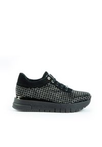 Casadei - CASADEI - Skórzane sneakersy z metaliczna aplikacją. Zapięcie: sznurówki. Kolor: czarny. Materiał: skóra. Szerokość cholewki: normalna. Wzór: aplikacja #1