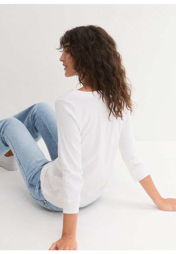 bonprix - Bluzka z długim rękawem z czystej bawełny organicznej. Kolor: biały. Materiał: bawełna. Długość rękawa: długi rękaw. Długość: długie