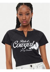 Juicy Couture T-Shirt Ride A Cowgirl JCWCT23333 Czarny Slim Fit. Kolor: czarny. Materiał: bawełna