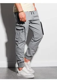 Ombre Clothing - Spodnie męskie joggery P960 - szare - XXL. Kolor: szary. Materiał: materiał, bawełna #5