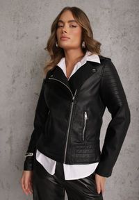 Renee - Czarna Motocyklowa Kurtka o Fasonie Ramoneski Chivi. Okazja: na co dzień. Kolor: czarny. Materiał: poliester, jeans, skóra, koronka. Styl: casual, klasyczny, rockowy #4