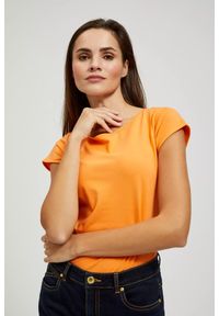 MOODO - Bawełniany t-shirt bez wzorów pomarańczowy. Kolor: pomarańczowy. Materiał: bawełna. Wzór: bez wzorów