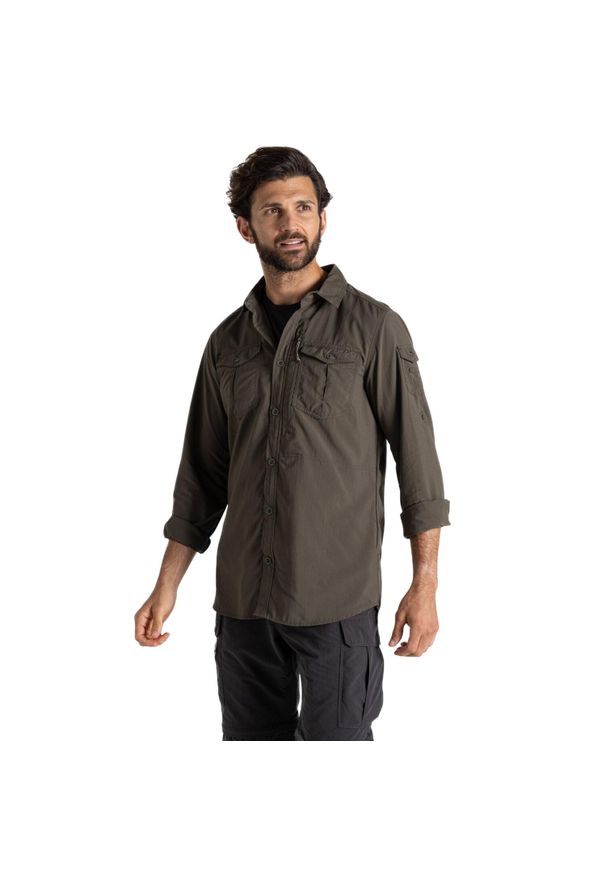 CRAGHOPPERS - Męska Koszula Z Długim Rękawem Adventure III Nosilife. Kolor: zielony. Długość rękawa: długi rękaw. Długość: długie