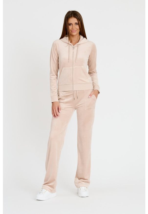 Juicy Couture - JUICY COUTURE Beżowa bluza Robertson Hoodie. Kolor: beżowy
