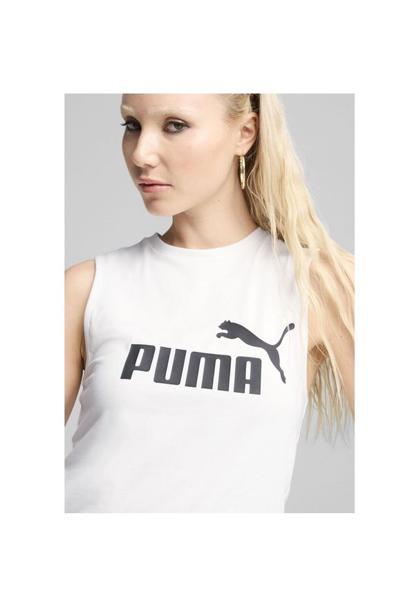 Puma - Damska wąska koszulka bez rękawów z logo No. 1 ESS PUMA White. Kolor: biały. Materiał: guma. Długość rękawa: bez rękawów. Wzór: nadruk