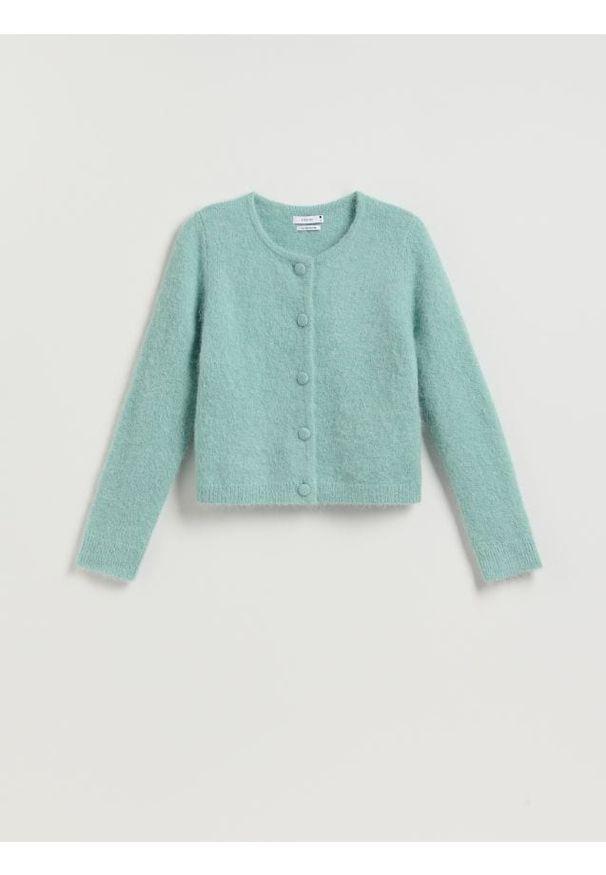Reserved - Kardigan z wełną alpaki - jasnoturkusowy. Kolor: turkusowy. Materiał: wełna