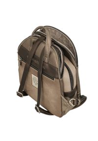 Plecak damski Anekke, z dekoracyjnym nadrukiem i metalowym logo zapinany na zamek z wygodnymi szelkami oraz ozdobnym brelokiem, beżowy, 42805-044. Kolor: brązowy. Wzór: nadruk #5