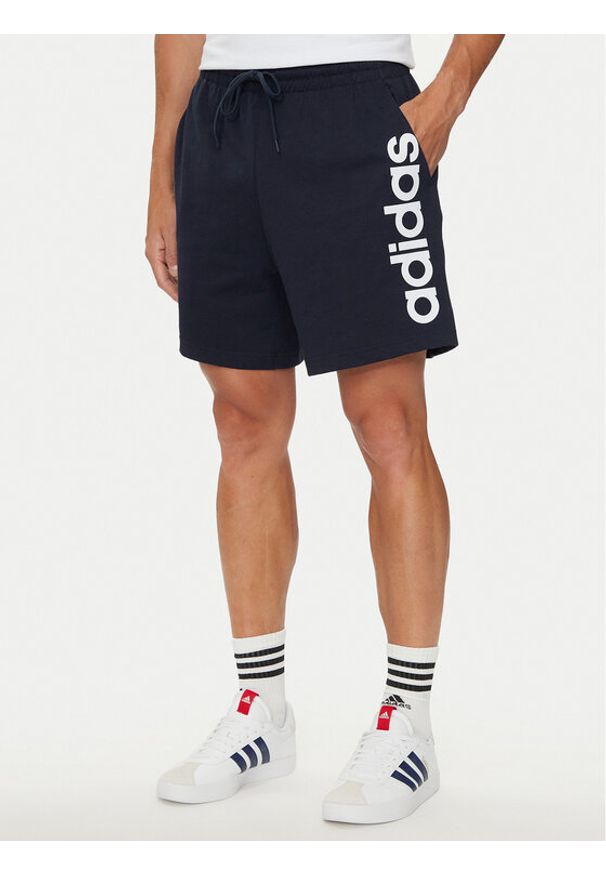 Adidas - adidas Szorty sportowe AEROREADY Essentials Single Jersey Linear Logo Shorts IC0064 Niebieski Regular Fit. Kolor: niebieski. Materiał: bawełna. Styl: sportowy