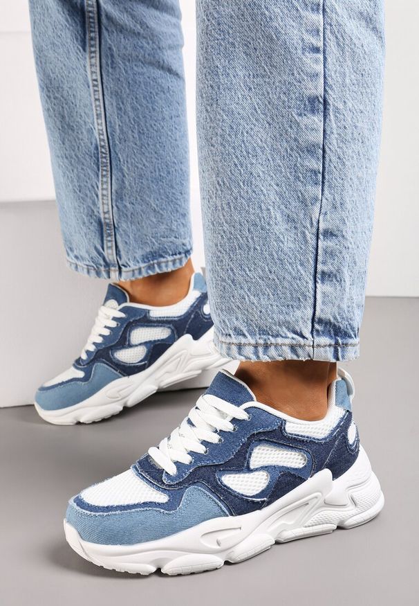 Renee - Niebieskie Sneakersy przed Kostkę na Grubej Podeszwie Lefia. Wysokość cholewki: przed kostkę. Kolor: niebieski
